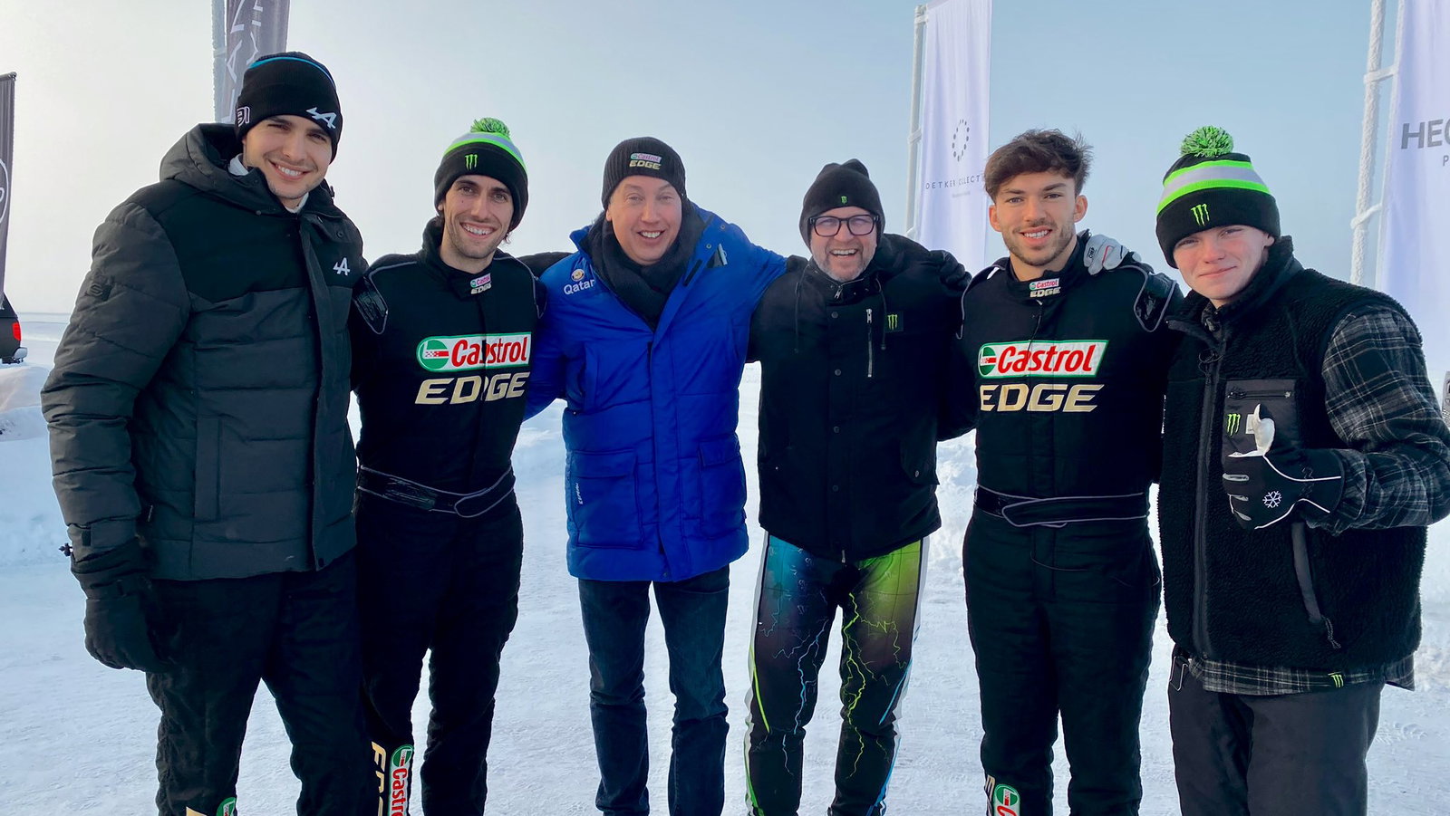 Alex Rins, Esteban Ocon, Pierre Gasly, Oliver & Petter Solberg in Lapland.