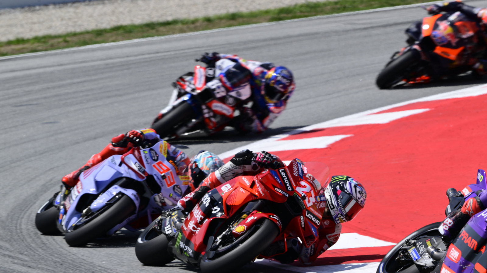 Enea Bastianini leads Marc Marquez in Catalan Sprint, 2024 MotoGP Catalan Grand Prix. - Gold and Goose.