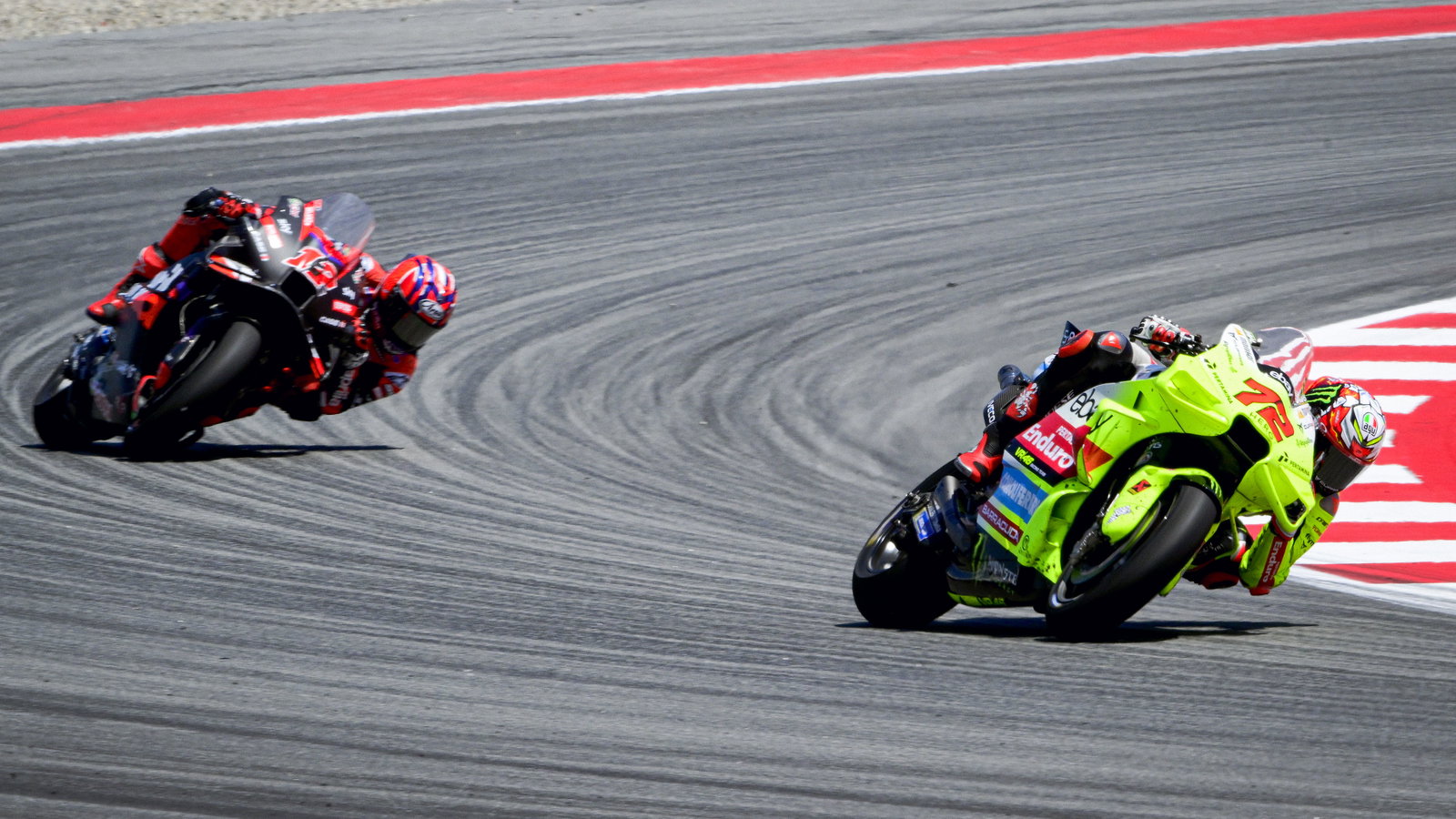 Marco Bezzecchi, Maverick Vinales, 2024 MotoGP Catalan Grand Prix. - Gold and Goose