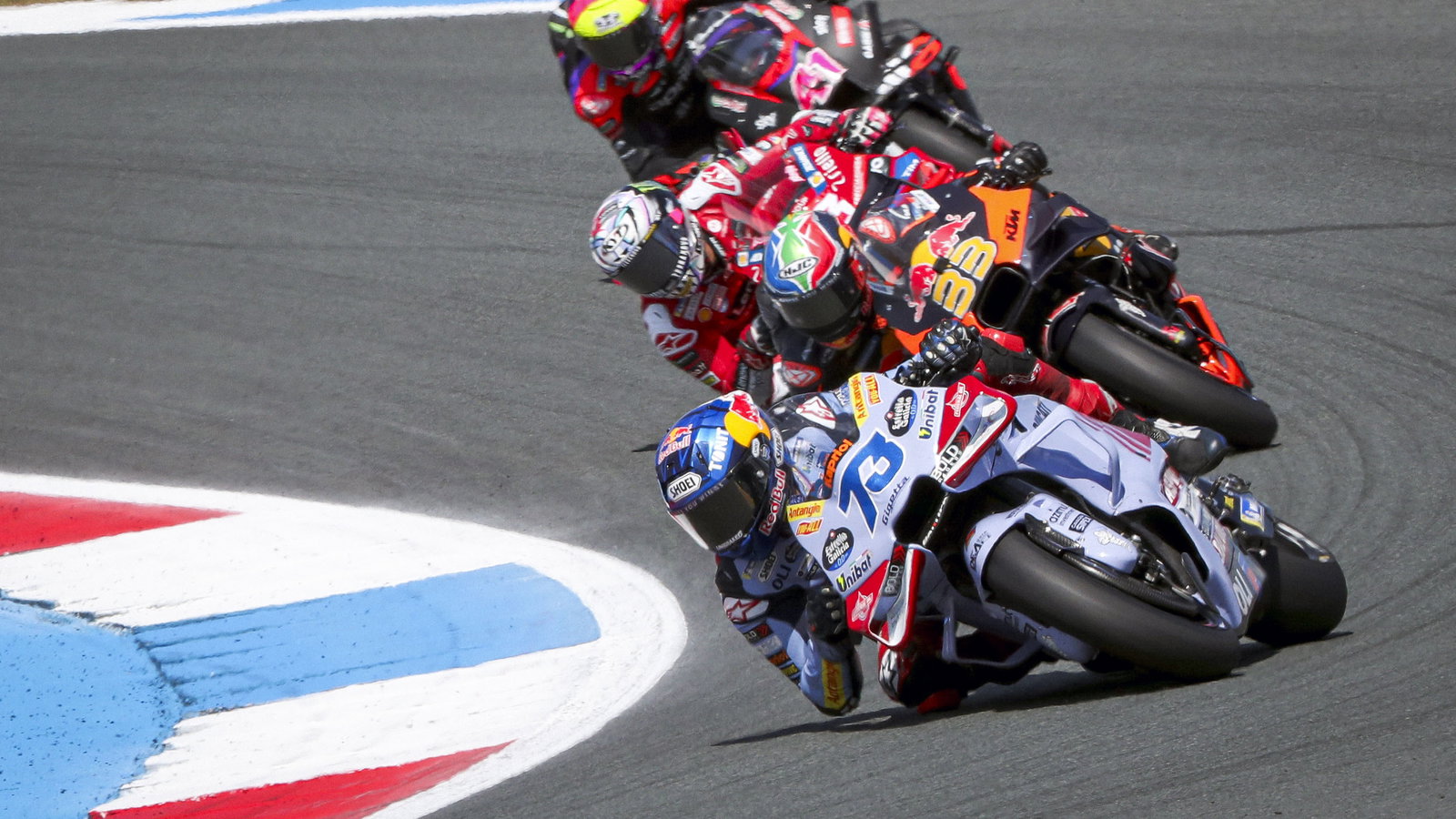  Alex Marquez leads Brad Binder, 2024 MotoGP Dutch TT Sprint. - Gold and Goose