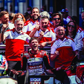 Jake Dixon celebrates Moto2 Dutch TT win with GasGas Aspar team. - Aspar