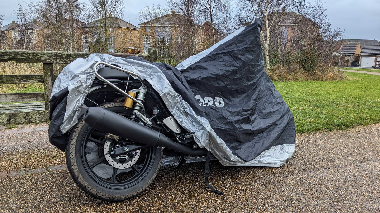 A motorbike partially covered