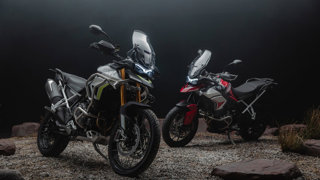 Two Triumph Tiger adventure bikes