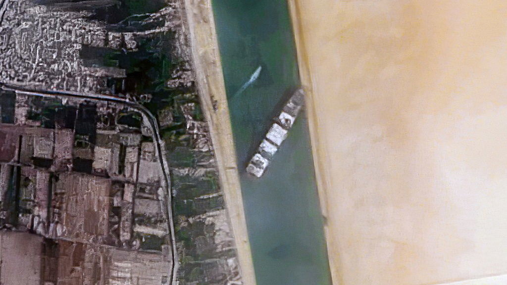 By Contains modified Copernicus Sentinel data [2021], processed by Pierre Markuse - Container Ship 'Ever Given' stuck in the Suez Canal, Egypt - March 24th, 2021, CC BY 2.0, 