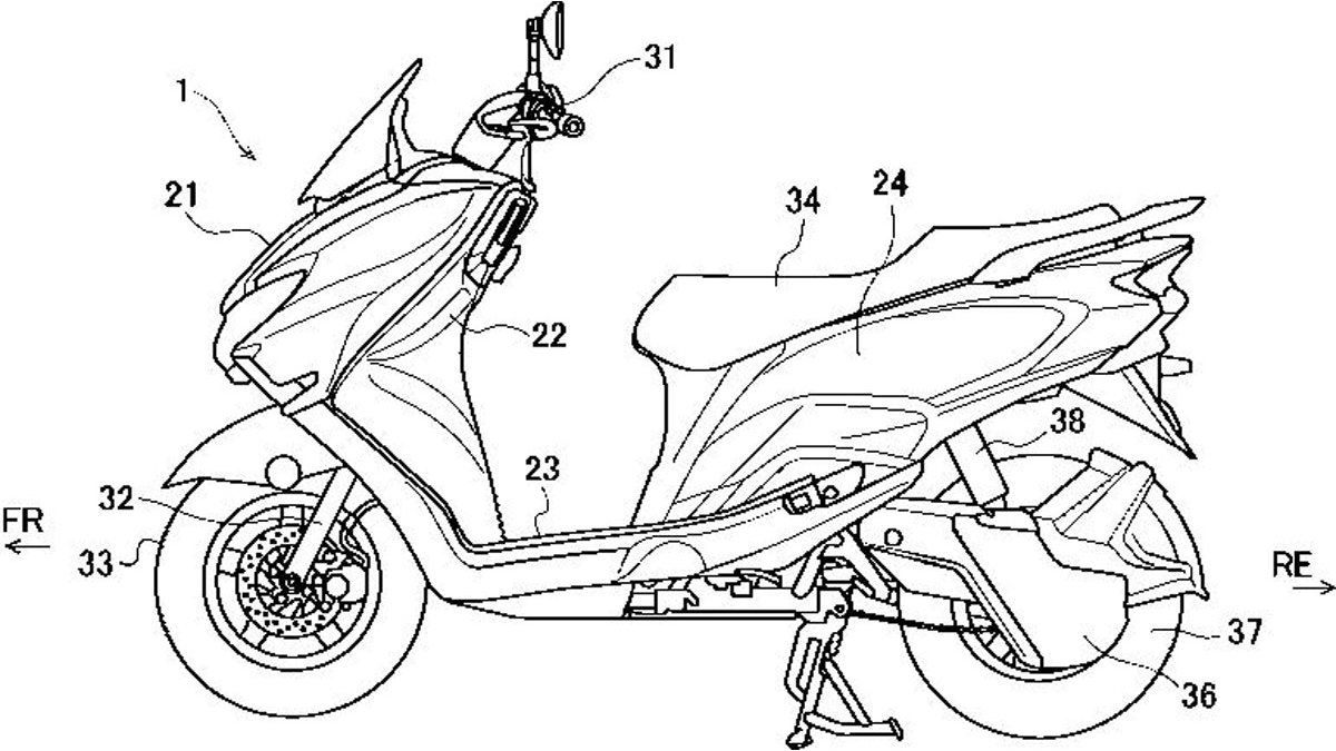 Suzuki electric scooter patent drawing. - Le Repaire des Motards