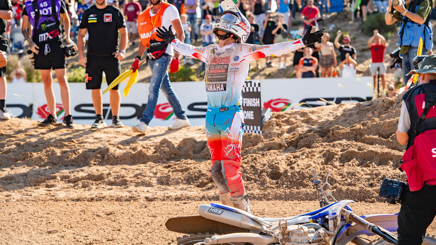 Calvin Vlaanderen celebrates maiden MXGP victory at 2022 MXGP of Sardegna. - Yamaha Racing.