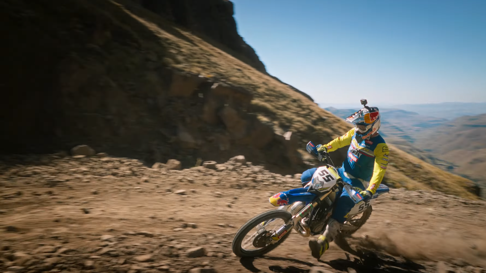 Wade Young, enduro vs Dakar car @ Sani Pass. - Red Bull Motorsports/YouTube