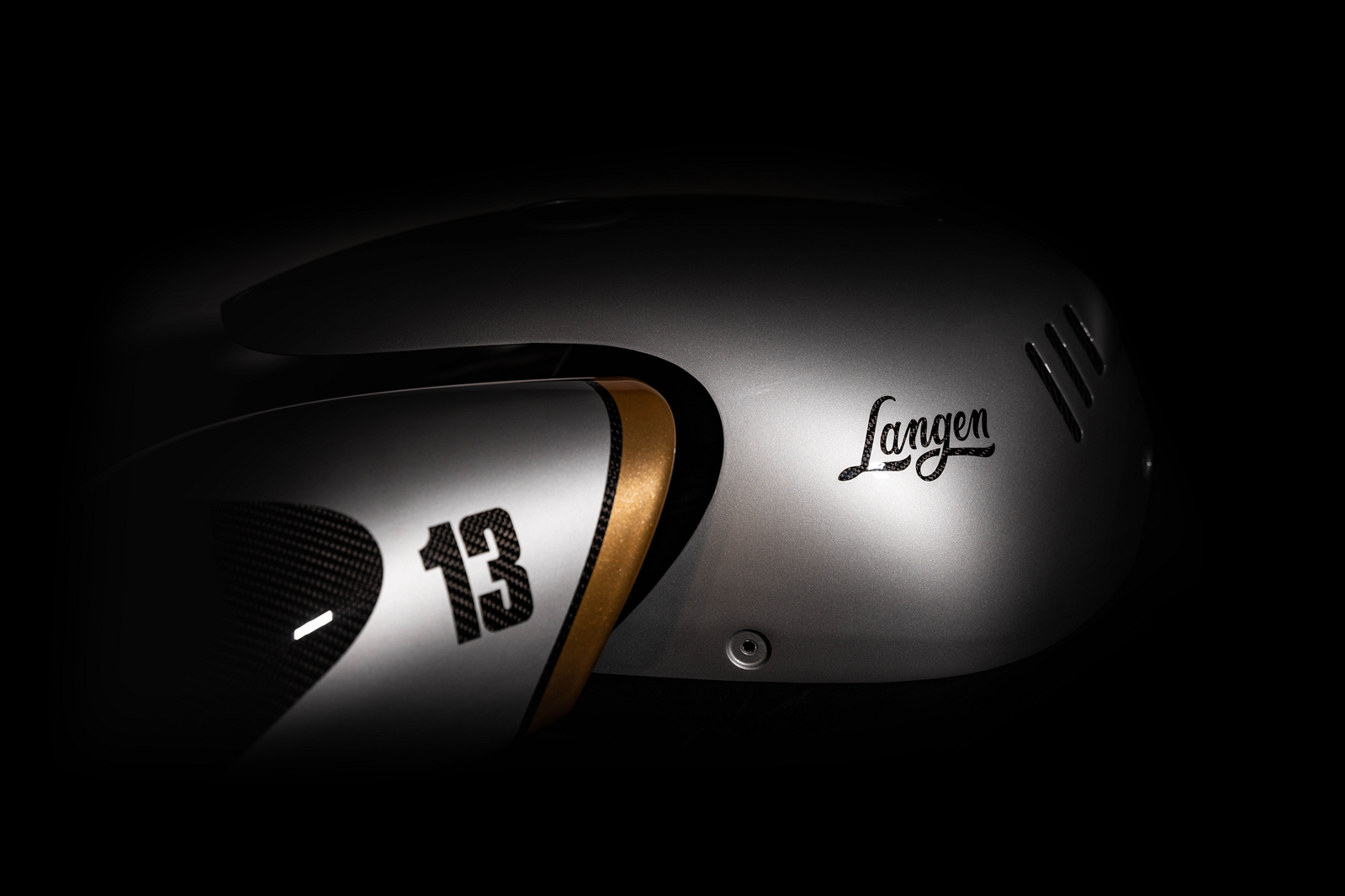 Langen badge & number plate on motorcycle. - Langen