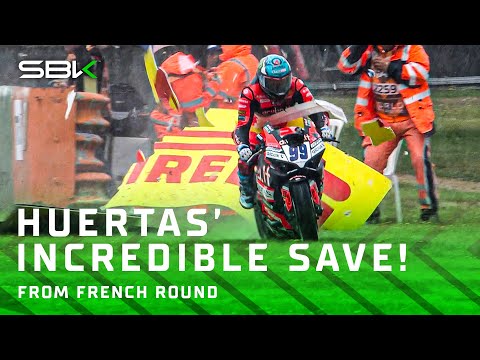INSANE SAVE: Huertas SOMEHOW saves it after huge moments in wet Warm Up 😱 | 2024 #FrenchWorldSBK 🇫🇷